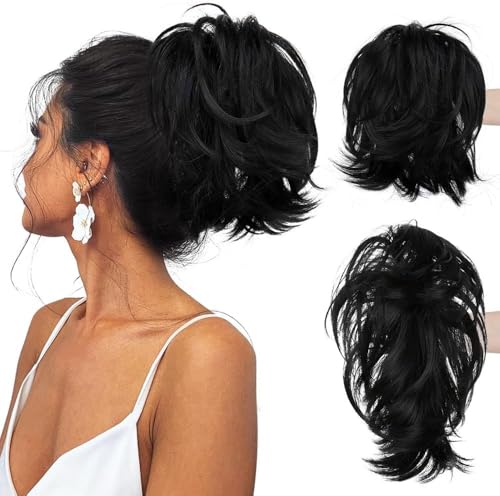 RPAEOY 20cm Kurze Pferdeschwanzverlängerung mit biegbarem Metalldraht Klauen Clip Pferdeschwanz Verlängerung Natürliche Synthetische Haarteile Ponytail Extension für Frauen von RPAEOY