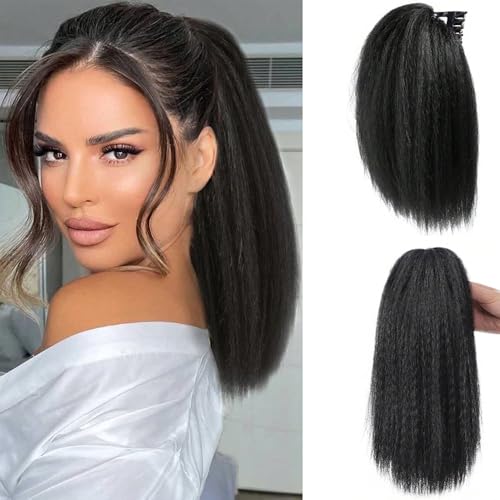 RPAEOY 30 cm Perücke Damen Clip in Extensions Echthaar Haarteil Grab Clip on Fluffy Straight Ponytail Perücke für den Alltag und Besondere Anlässe(Schwarz) von RPAEOY