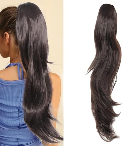 RPAEOY 60 cm Pferdeschwanz Haarverlängerung mit Kordel & Clips Langer gewellter Pferdeschwanz Verlängerung Mehrschichtiges Haarteil Synthetisch für Frauen von RPAEOY