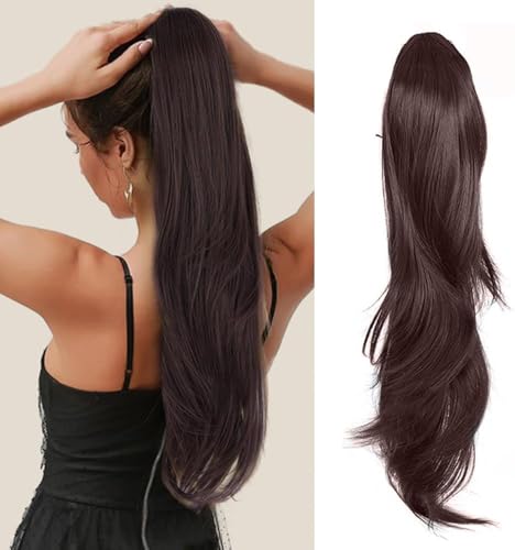 RPAEOY 60 cm Pferdeschwanz Haarverlängerung mit Kordel & Clips Langer gewellter Pferdeschwanz Verlängerung Mehrschichtiges Haarteil Synthetisch für Frauen von RPAEOY