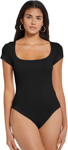 RPAEOY Body Damen Kurzarm Bodysuit Quadratischer Ausschnitt Bodys Elegant Oberteil Basic Shapewear Figurformend Formgebend Kurzarmbody Einteiler Blusenbody Alltagskleidung von RPAEOY