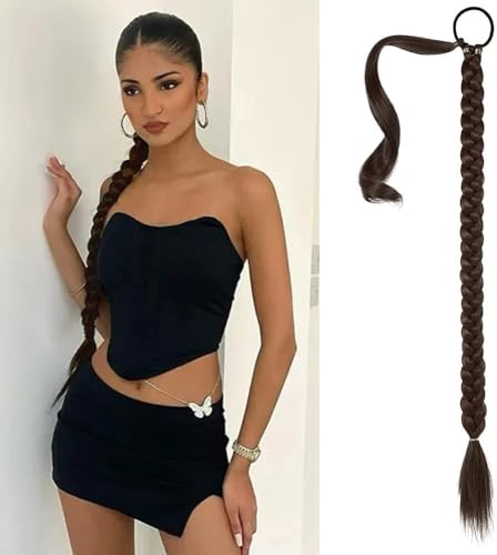 RPAEOY Braid Extensions Pferdeschwanz Haarteil mit Gummiband Synthetisches Zopf Lange Ponytail Verlängerung Natürliches Haarverlängerung für Damen und Mädchen (Braun) von RPAEOY