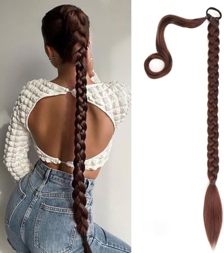 RPAEOY Braid Extensions Pferdeschwanz Haarteil mit Gummiband Synthetisches Zopf Lange Ponytail Verlängerung Natürliches Haarverlängerung für Damen und Mädchen (Dunkelbraun) von RPAEOY