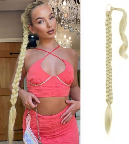 RPAEOY Braid Extensions Pferdeschwanz Haarteil mit Gummiband Synthetisches Zopf Lange Ponytail Verlängerung Natürliches Haarverlängerung für Damen und Mädchen (Gold) von RPAEOY