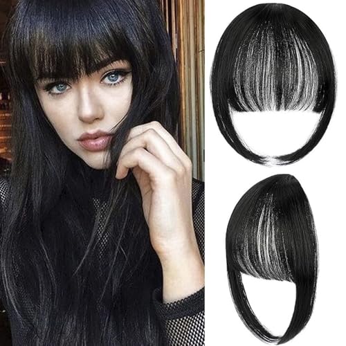 RPAEOY Clip in Bangs Echthaar Schläfen Remy Fringe Haarverlängerungen Pony Clip in Fransen Echthaarverlängerungen Fake Bangs One Piece Natürliches Hair Haarteil für Frauen (Naturschwarz) von RPAEOY