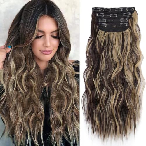 RPAEOY Clip in Extensions 4 PCS 21 Zoll Lange Wellige Clip in Haarverlängerungen Dickes Natürliches Weiches Synthetisches Haarteil Für Damen Frauen (#3) von RPAEOY