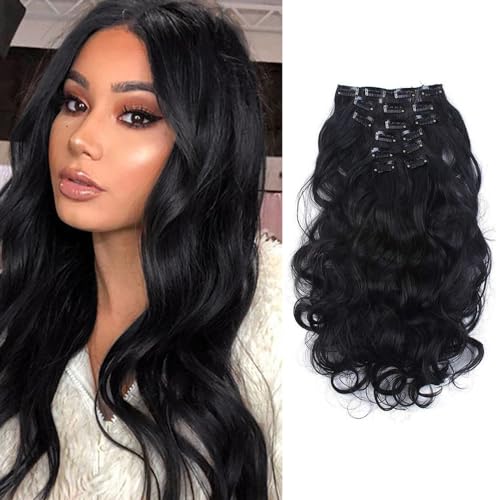 RPAEOY Clip in Extensions Wellen Haarverlängerung 7 PCS 20 Zoll Gewellt Lang Clip Haar Extensions Synthetik Haarextension Clips Haarteile für Damen Frauen (#1) von RPAEOY