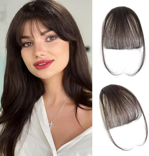 RPAEOY Haarschmuck Bangs Clip Haare Haarverlängerungen Flat Bang mit Schläfen Echthaar Front Face Fringe Pony Haarteile Pony Extension für Frauen das Tägliche Tragen (Dunkelbraun) von RPAEOY