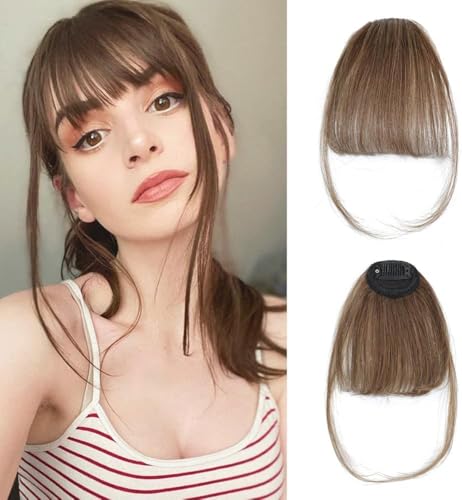 RPAEOY Haarschmuck Bangs Clip Haare Haarverlängerungen Flat Bang mit Schläfen Echthaar Front Face Fringe Pony Haarteile Pony Extension für Frauen das Tägliche Tragen (Hellbraun) von RPAEOY