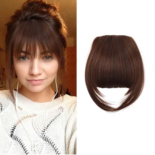 RPAEOY Haarschmuck Bangs Clip Remy Echthaar Fringe mit Schläfen One Piece Haarteil Synthetische Front Face Fringe für Frauen das Tägliche Tragen (Rotbraun) von RPAEOY