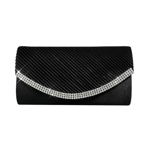 RPAEOY Clutch Damen Glitzer Diamant Satin Plissiert Abendtasche Abnehmbarer Kettentasche Hochzeit Freizeit Date Hochzeit Cocktail Party Tanz Party Geburtstagsfeier Geschenk (Schwarz) von RPAEOY