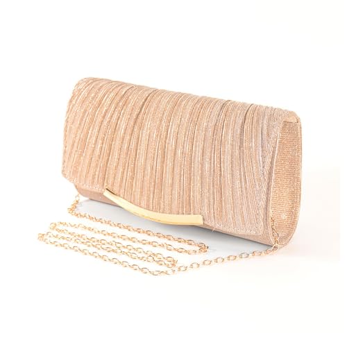 RPAEOY Clutch Damen Glitzer Pailletten Plissiert Abendtasche Abnehmbarer Kettentasche Hochzeit Freizeit Date Hochzeit Cocktail Party Tanz Party Geburtstagsfeier Geschenk (Champagne) von RPAEOY