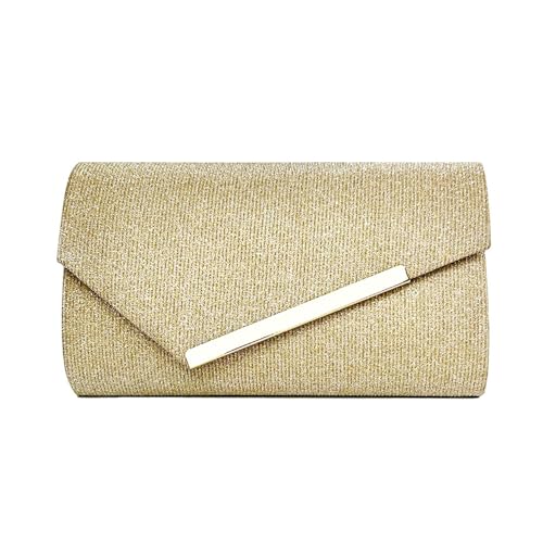 RPAEOY Clutch Damen Glitzer Pailletten Umschlagstil Abendtasche Goldrandstreifen Abnehmbarer Kettentasche Hochzeit Freizeit Date Hochzeit Cocktail Party Tanz Party Geburtstagsfeier Geschenk (Gold) von RPAEOY