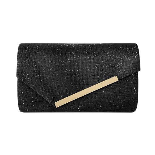 RPAEOY Clutch Damen Glitzer Pailletten Umschlagstil Abendtasche Goldrandstreifen Abnehmbarer Kettentasche Hochzeit Freizeit Date Hochzeit Cocktail Party Tanz Party Geburtstagsfeier Geschenk (Schwarz) von RPAEOY