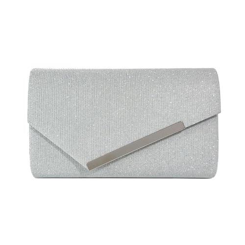 RPAEOY Clutch Damen Glitzer Pailletten Umschlagstil Abendtasche Goldrandstreifen Abnehmbarer Kettentasche Hochzeit Freizeit Date Hochzeit Cocktail Party Tanz Party Geburtstagsfeier Geschenk (Silber) von RPAEOY
