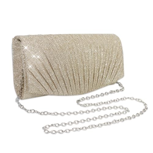 RPAEOY Clutch Damen Plissiert Abendtasche Abnehmbarer Kettentasche Modische Handtasche Hochzeit Freizeit Date Hochzeit Cocktail Party Tanz Party Geburtstagsfeier Geschenk (Champagne) von RPAEOY