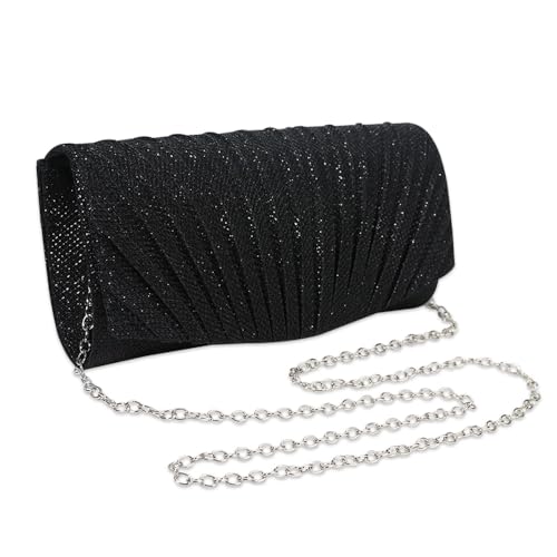 RPAEOY Clutch Damen Plissiert Abendtasche Abnehmbarer Kettentasche Modische Handtasche Hochzeit Freizeit Date Hochzeit Cocktail Party Tanz Party Geburtstagsfeier Geschenk (Schwarz) von RPAEOY
