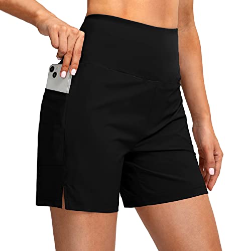 RPAEOY Damen Badeshorts Badehose Schnell Trocknende Boardshorts Schwimmshorts UV Schutz Bikini Shorts mit Taschen Schwimmhose Eingrifftasche Sporthose für Schwimmen Laufen Freizeit (Schwarz,M) von RPAEOY