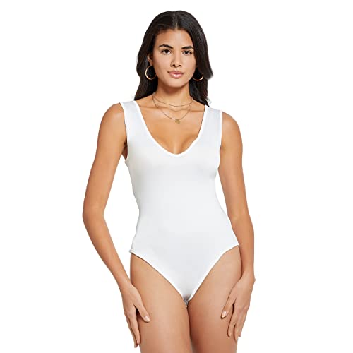 RPAEOY Damen Body Tiefer V-Ausschnitt Ärmellose Rückenfreie Bodysuit Stretchy Slim Jumpsuit Sexy Elegant Drapiert Bodies Leotard Sommer Oberteile Going Out Tank Tops Weiß M von RPAEOY