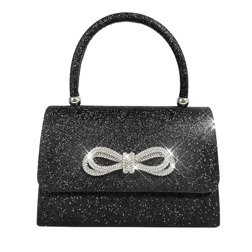 RPAEOY Damen Clutch Elegante Fliege Handtasche Glitzer Tasche Abendtasche Brauttasche Tasche Crossbody Umhängetasche für Hochzeit Party Date Abschlussball Schwarz von RPAEOY