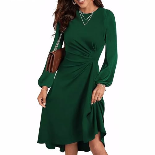 RPAEOY Damen Kleider Langarm Rüschen Bodycon Puffärmel Kurz Kleider Enges Bleistiftkleid Elegantes Bohemian Tunikakleider Vintage Formal Kleid für Cocktail Abend Büro (Dunkelgrün/S) von RPAEOY