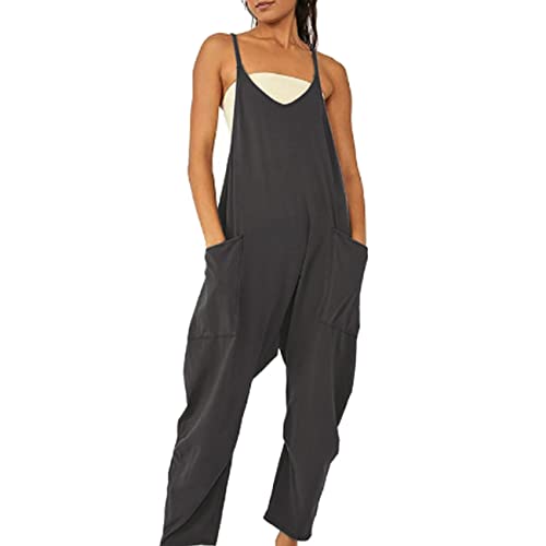 RPAEOY Damen Latzhose Romper Jumpsuit Locker Baggy Oversize Beiläufig Loose Ärmellose Strampler Playsuit mit Große Taschen Arbeitshose Freizeithose (Schwarz,XL) von RPAEOY