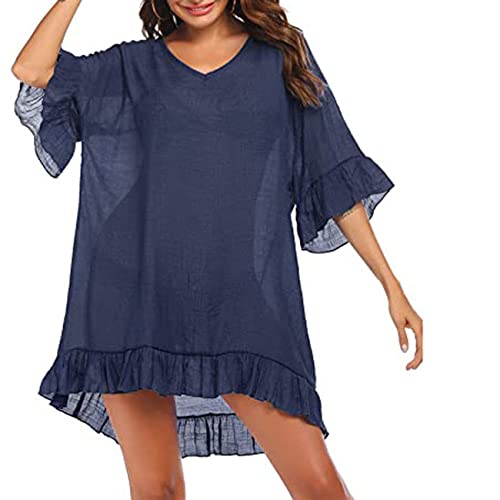 RPAEOY Strandtunika Damen Vausschnitt Rüschen Bikini Cover up Locker Überwurf Strandkleider Sommer Leicht Badeüberwurf Volant Strand Outfit Badeanzug Coverup Strandponcho von RPAEOY