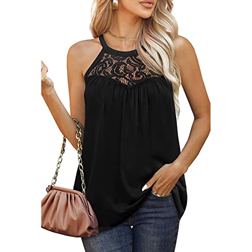 RPAEOY Damen Tank Top Neckholder Ärmellose Baumwolle Basic Shirts Elegant Oberteile Cami Top Sexy Sommer Blusentop Weste Tunika Casual Lose Shirt (Schwarz,L) von RPAEOY