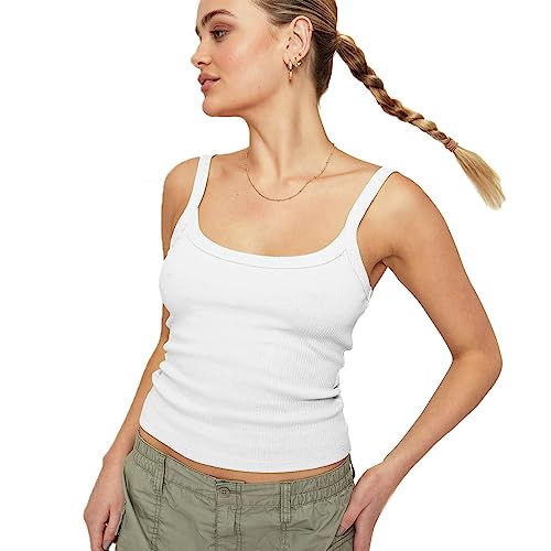 RPAEOY Damen Tank Tops Ärmellos Rundhalsausschnitt Sexy Stretch Unterhemd Gerippt Spaghetti Top Sommer Shirts Oberteile Camisole Für Going Out Workout Weiß XL von RPAEOY