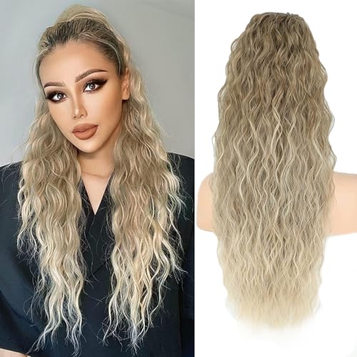 RPAEOY Extensions Echthaar 26 Zoll Lang Wellig Lockig Glattes Pferdeschwanz Haarteil Natürliches Synthetik Haarverlängerung Ponytail Kunsthaar Haarzopf für Damen Frauen (#4) von RPAEOY