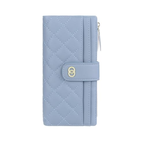 RPAEOY Geldbörse Damen PU Leder Faltbare Brieftasche Langformat Portemonnaie Abnehmbarer Handschlaufe Handyfach Geldbeutel für Mädchen Frauen Blau von RPAEOY
