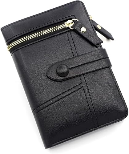 RPAEOY Kompakte Geldbörse Damen Portemonnaie Kunstleder Brieftasche Kartenfächer Münzfach Reißverschluss Knopfverschluss Geldbeutel Geldtasche von RPAEOY