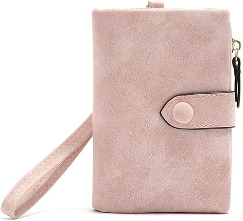 RPAEOY Kompaktes Dreifalten Geldbörse Damen Portemonnaie Kunstleder Brieftasche Clutch Handgelenk Trageriemen Knopfverschluss von RPAEOY