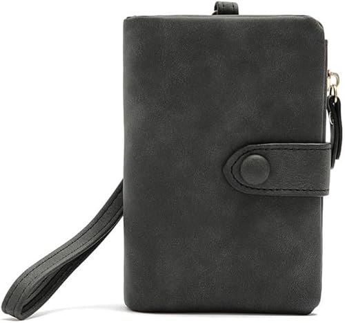 RPAEOY Kompaktes Dreifalten Geldbörse Damen Portemonnaie Kunstleder Brieftasche Clutch Handgelenk Trageriemen Knopfverschluss von RPAEOY