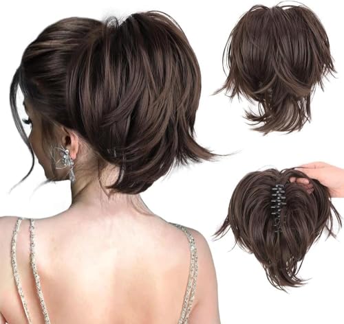 RPAEOY Haarteil Hair Extensions Pferdeschwanz Verlängerung Synthetik Wellig Locken Haarteil Ponytail Extension Zopf Haarklammer Kurzes Dutt Extension Synthetisches Haarteil für Frauen (Dunkelbraun) von RPAEOY