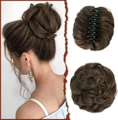 RPAEOY Haarteile Dutt mit Klammer Lockig Wellig Haargummi mit Haaren Messy Bun Klammer Synthetik Haar Scrunchies Haardutt Haarteile für Damen (Dunkelbraun) von RPAEOY