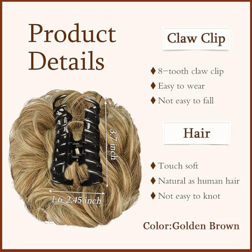 RPAEOY Haarteile Dutt mit Klammer Lockig Wellig Haargummi mit Haaren Messy Bun Klammer Synthetik Haar Scrunchies Haardutt Haarteile für Damen (Goldbraun) von RPAEOY