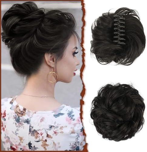 RPAEOY Haarteile Dutt mit Klammer Lockig Wellig Haargummi mit Haaren Messy Bun Klammer Synthetik Haar Scrunchies Haardutt Haarteile für Damen (Schwarz) von RPAEOY