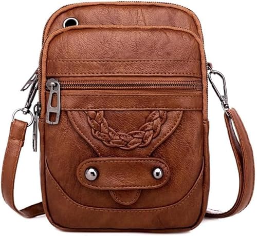 RPAEOY Kompakte Umhängetasche Handytasche Schultertasche Kunstleder Braun Crossbody Tasche Damen Mini Brieftasche Geldbörse Reisebeutel von RPAEOY