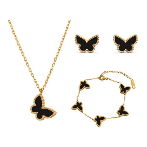 RPAEOY Schmetterling Schmuckset 18k Gold Kette Armband Ohrringe Damen Schmuck Kollektion Elegant Luxus Accessoires von RPAEOY