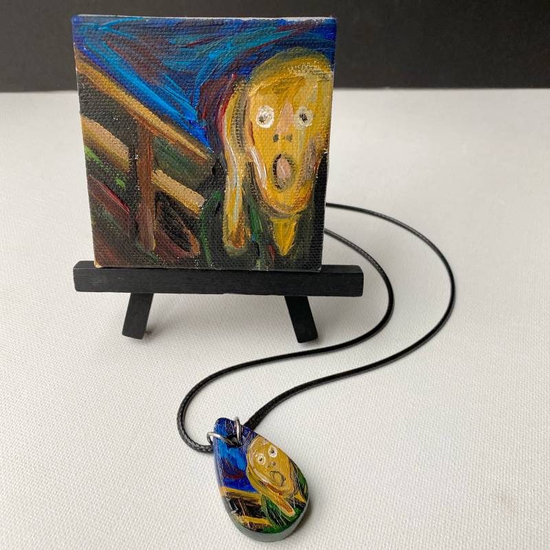 Handgefertigte Schrei Halskette Mit Hand Bemalt Mini Canvas Auf Easel Geschenk-Set von RPBrand