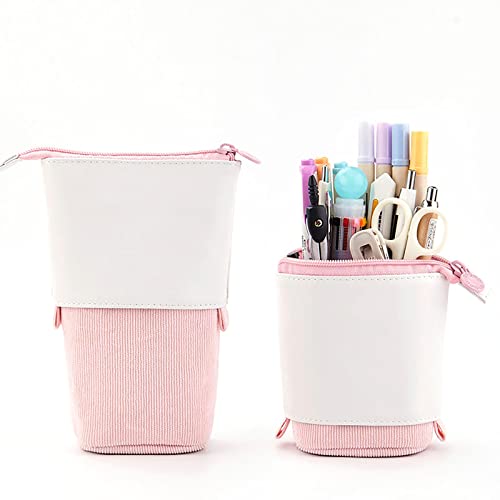 RPEIXYA Federmäppchen Kinder Ständer Bleistifthalter PU Cord Niedlicher Kosmetiktasche Organizer Teleskopisch Mäppchen Schreibwarenbeutel Reißverschluss Bleistift Tasche für Jungen und Mädchen (Rosa) von RPEIXYA