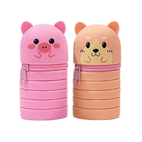 RPFROP Federmäppchen, Teleskop-Federmäppchen, ausziehbare Stifteetui, Reißverschluss, Silikon-Stifttasche, Stehstifthalter für Kinder, Studenten, 2 Stück, Dog Plus Pig, Federmäppchen von RPFROP