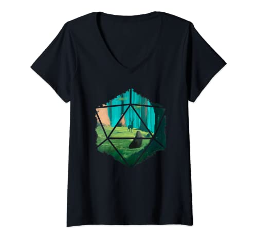 Damen Forest RPG Games Brettspiele Würfel Pen and Paper Fantasy T-Shirt mit V-Ausschnitt von RPG, Dungeons, Table Top Games & Dragons Gifts