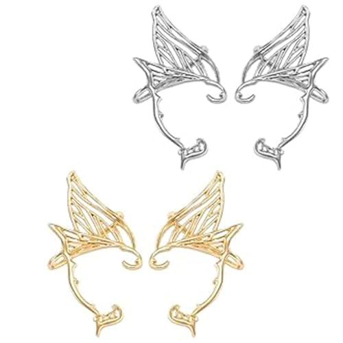 2 Paar Elfenohren, Elfen Ohren Elfenohren Erwachsene Vintage Elf Ears für Kinder und Erwachsene für Elben Kostüm Feenkostüme Frauen Cosplay Kostüm (Gold, Silber) von RPHONGHONG