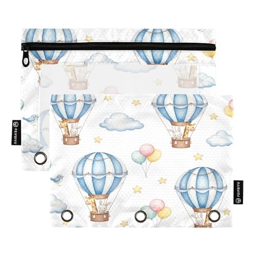 Aquarell-Heißluftballon-Federmäppchen mit 3 Ringen, mit transparentem Fenster, 2 Stück, Federmäppchen für Mädchen und Kinder, Schulbedarf, 24,9 x 17,8 cm (Einheitsgröße) von RPLIFE