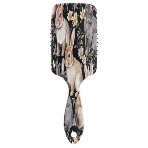 Bemalte realistische Hasen Beige Blumen Dunkle Massage Haarbürste Entwirren Haarbürste Frauen von RPLIFE