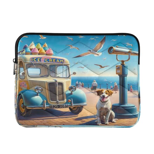 Computerhülle für Laptops mit 39,6 cm (15,6 Zoll), gesteppt, Motiv: Hund, Sommer, Eiscreme, für Damen von RPLIFE