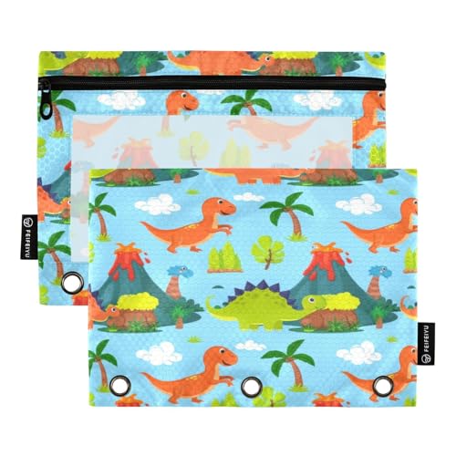 Federmäppchen für 3-Ring-Ordner, weiches Federmäppchen mit 3 Ringen, Zubehör für den Schulanfang, 24,9 x 17,8 cm, niedliche Dinosaurier-Landschaft, 2 Stück von RPLIFE