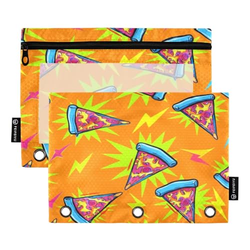 Federmäppchen für 3-Ring-Ordner, weiches Federmäppchen mit Ringen, Zubehör für den Schulanfang, 24,9 x 17,8 cm, Cartoon-Pizza-Orange, 2 Stück Federmäppchen für 3-Ring-Ordner, weiches Federmäppchen mit Ringen, Zubehör für den Schulanfang, 24,9 x 17,8 cm, Cartoon-Pizza-Orange, 2 Stück von RPLIFE